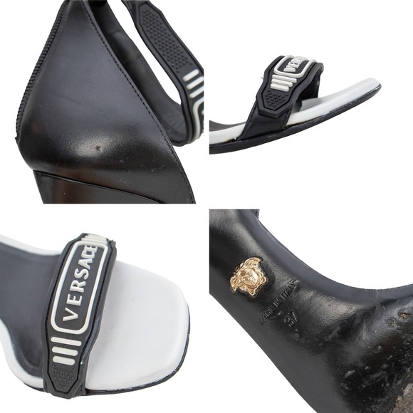 Versace Logo Strap High Heel Sandals Black Leather Ankle Strap US 7 / EU 37 - Picture 12 of 12
